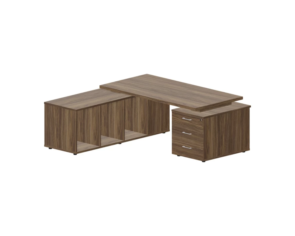 Стол руководителя на 2-х опорных тумбах (левый) 180х180x73,5 Norman Орех